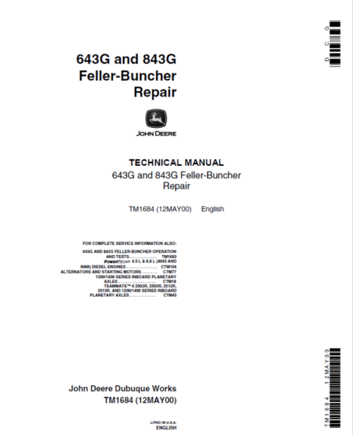 John Deere 643E, 843E Feller Buncher Service Repair Manual