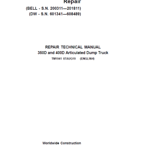 John Deere 350D, 400D Dump Truck Service Manual
