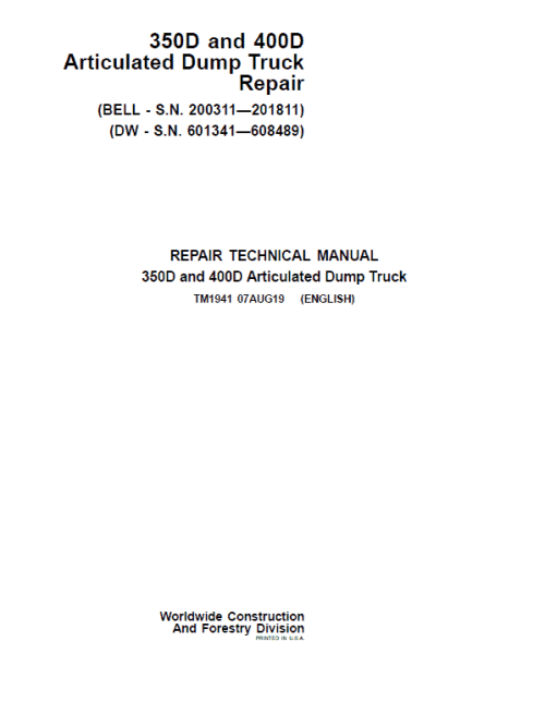 John Deere 350D, 400D Dump Truck Service Manual