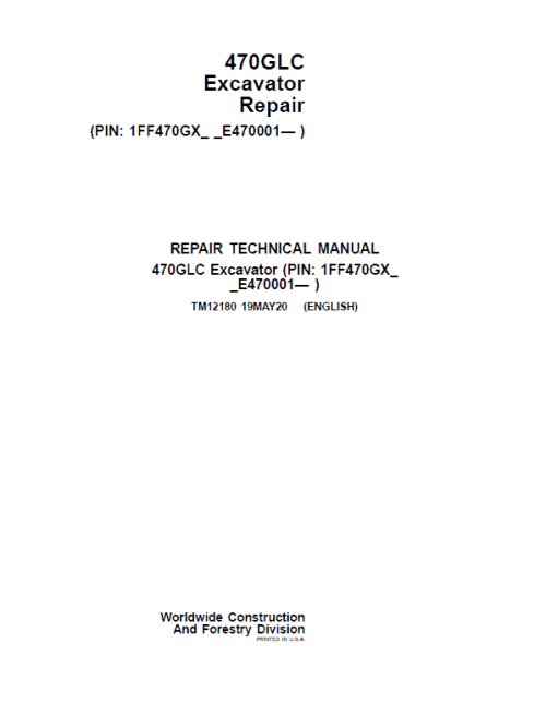 John Deere 470GLC Excavator Repair Service Manual
