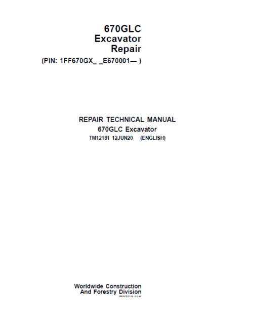 John Deere 650DLC Excavator Repair Service Manual
