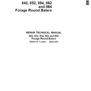 John Deere 842, 852, 854, 862, 864 Forage Round Baler Service Repair Manual