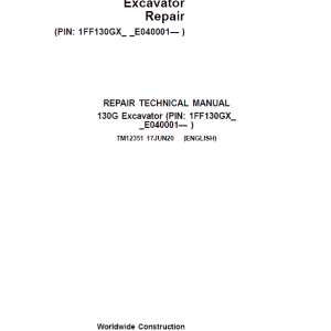 John Deere 130GLC Excavator Repair Service Manual