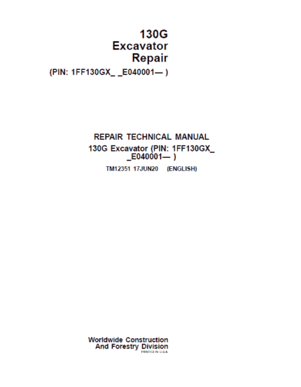 John Deere 130GLC Excavator Repair Service Manual