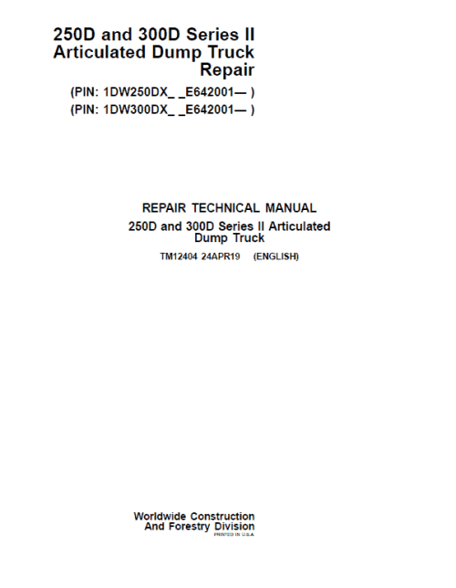 John Deere 250D, 300D Series 02 Dump Truck Service Manual