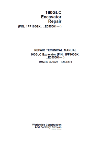 160GLC John Deere Excavator Repair Service Manual