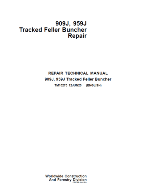 John Deere 909J, 959J Tracked Feller Buncher Service Repair Manual