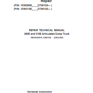 John Deere 260E, 310E Articulated Dump Truck Service Manual