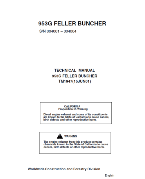 John Deere 953G Feller Buncher Service Repair Manual