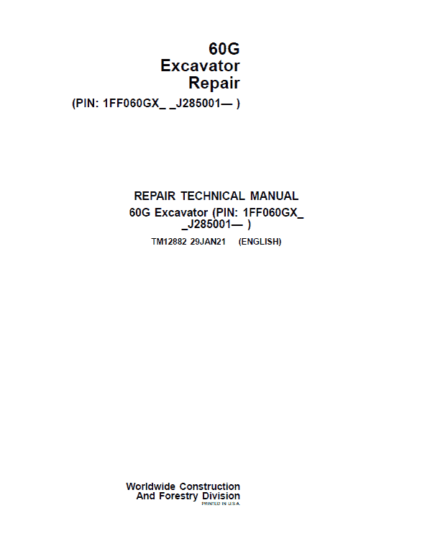 John Deere 60G Excavator Repair Service Manual