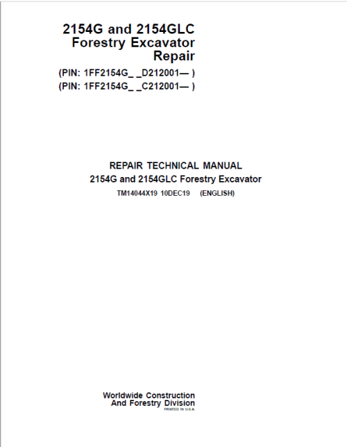 1-7 (1) John Deere 2154G, 2154GLC Swing Excavator Repair Manual