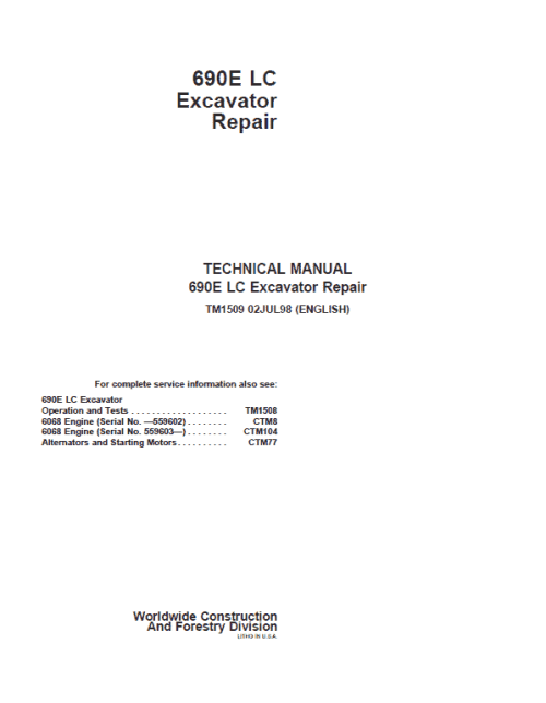 John Deere 690E LC Excavator Repair Service Manual John Deere 690E LC Excavator Repair Service Manual