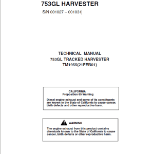 John Deere 753GL Tracked Harvester Repair Service Manual