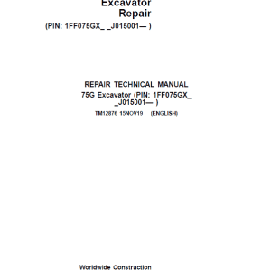 John Deere 75G Excavator Repair Service Manual