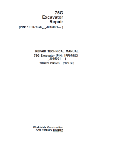 John Deere 75G Excavator Repair Service Manual