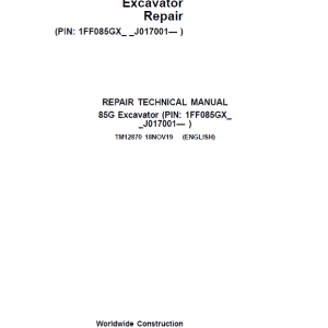 John Deere 85G Excavator Repair Service Manual