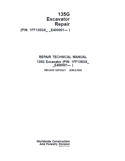 John Deere 135GLC Excavator Repair Service Manual