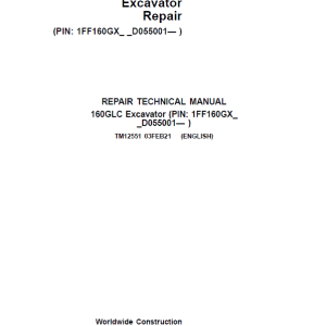 John Deere 160GLC Excavator Repair Service Manual