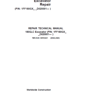 John Deere 180GLC Excavator Repair Service Manual