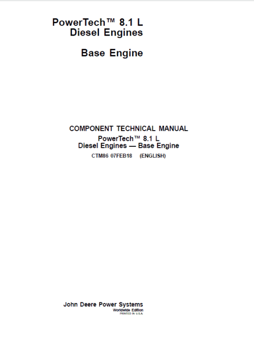John Deere PowerTech 8.1L Diesel Engines Technical Manual