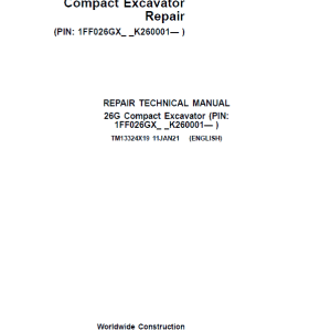 John Deere 26G Excavator Repair Service Manual