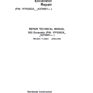 John Deere 35G Excavator Repair Service Manual