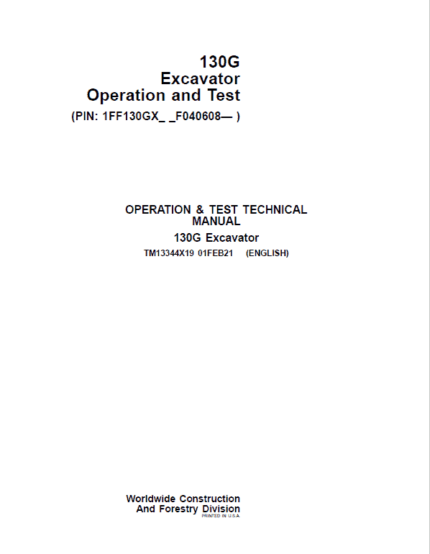 John Deere 130GLC Excavator Repair Service Manual