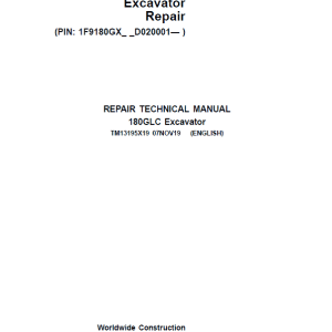John Deere 180GLC Excavator Repair Service Manual
