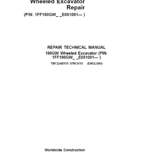John Deere 190GW Wheeled Excavator Repair Service Manual