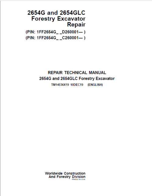 John Deere 2654G, 2654GLC Swing Machine Repair Manual
