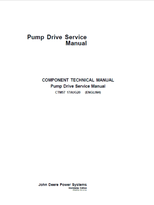 John Deere Pump Drive Gear Boxes Component Technical Manual