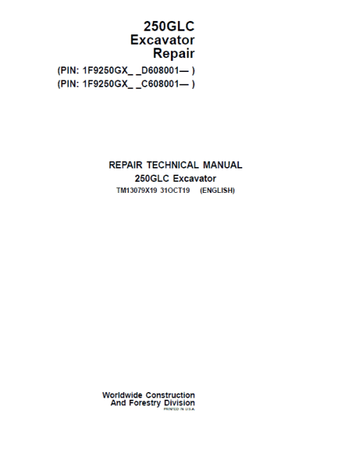 John Deere 250GLC Excavator Repair Service Manual