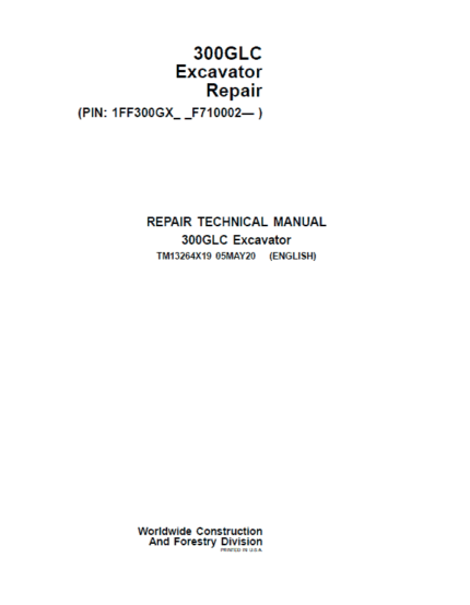 John Deere 300GLC Excavator Repair Service Manual