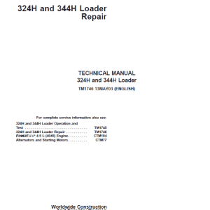 John Deere 324H, 344H Loader Repair Technical Manual