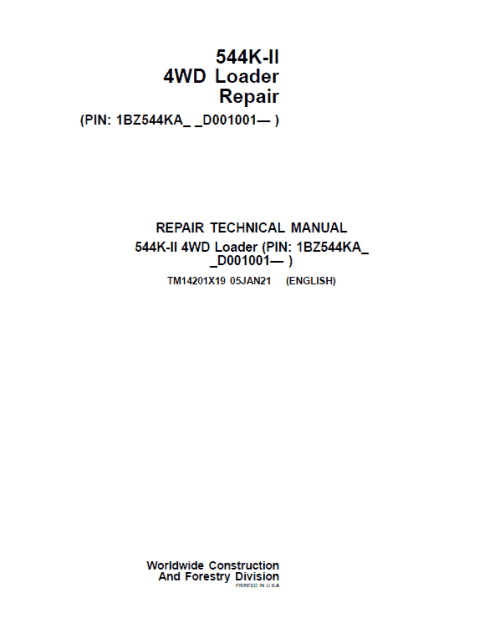 John Deere 544K-II 4WD Loader Repair Technical Manual