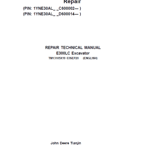 John Deere E300LC Excavator Repair Service Manual