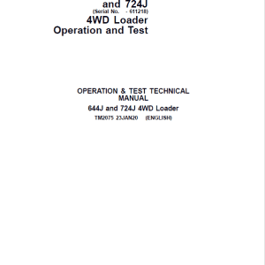 John Deere 644J, 724J 4WD Loader Repair Technical Manual