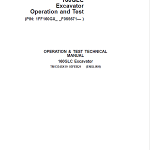 John Deere 160GLC Excavator Repair Service Manual TM