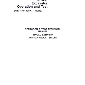 John Deere 180GLC Excavator Repair Service Manual TM