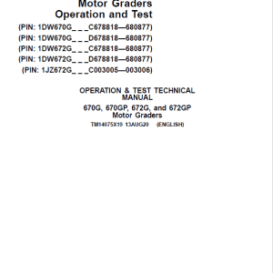 John Deere 670G, 670GP, 672G, 672GP Grader Repair Services Manual