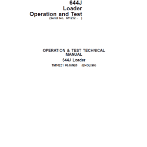 John Deere 644J Loader Repair Technical Manual
