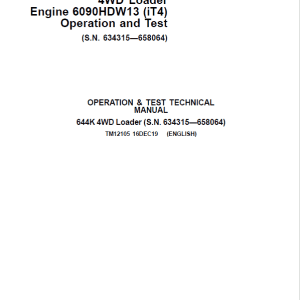 John Deere 644K 4WD Engine 6090HDW13 (iT4) Loader Technical Manual