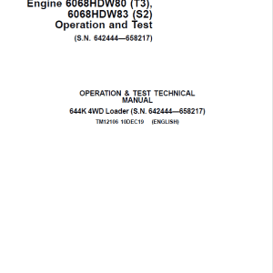 John Deere 644K 4WD Engine S2 & T3 Loader Technical Manual
