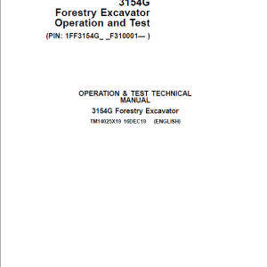 John Deere 3154G Swing Excavator Repair Services Manual