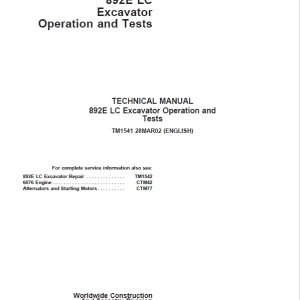 John Deere 892E LC Excavator Repair Service Manual
