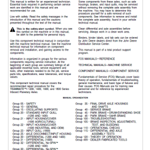 John Deere TeamMate I 1200, 1400, 1600, 1800 Series Inboard Planetary Axles Manual