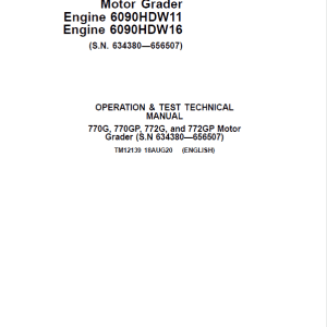 John Deere 770G, 770GP, 772G, 772GP Grader Repair Service Manual