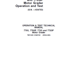 John Deere 770G, 770GP, 772G, 772GP Grader Technical Manual