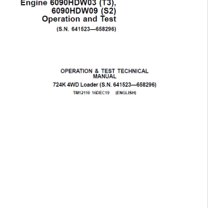 John Deere 724K 4WD Engine S2 & T3 Loader Technical Manual