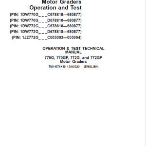 John Deere 770G, 770GP, 772G, 772GP Grader Repair Services Manual